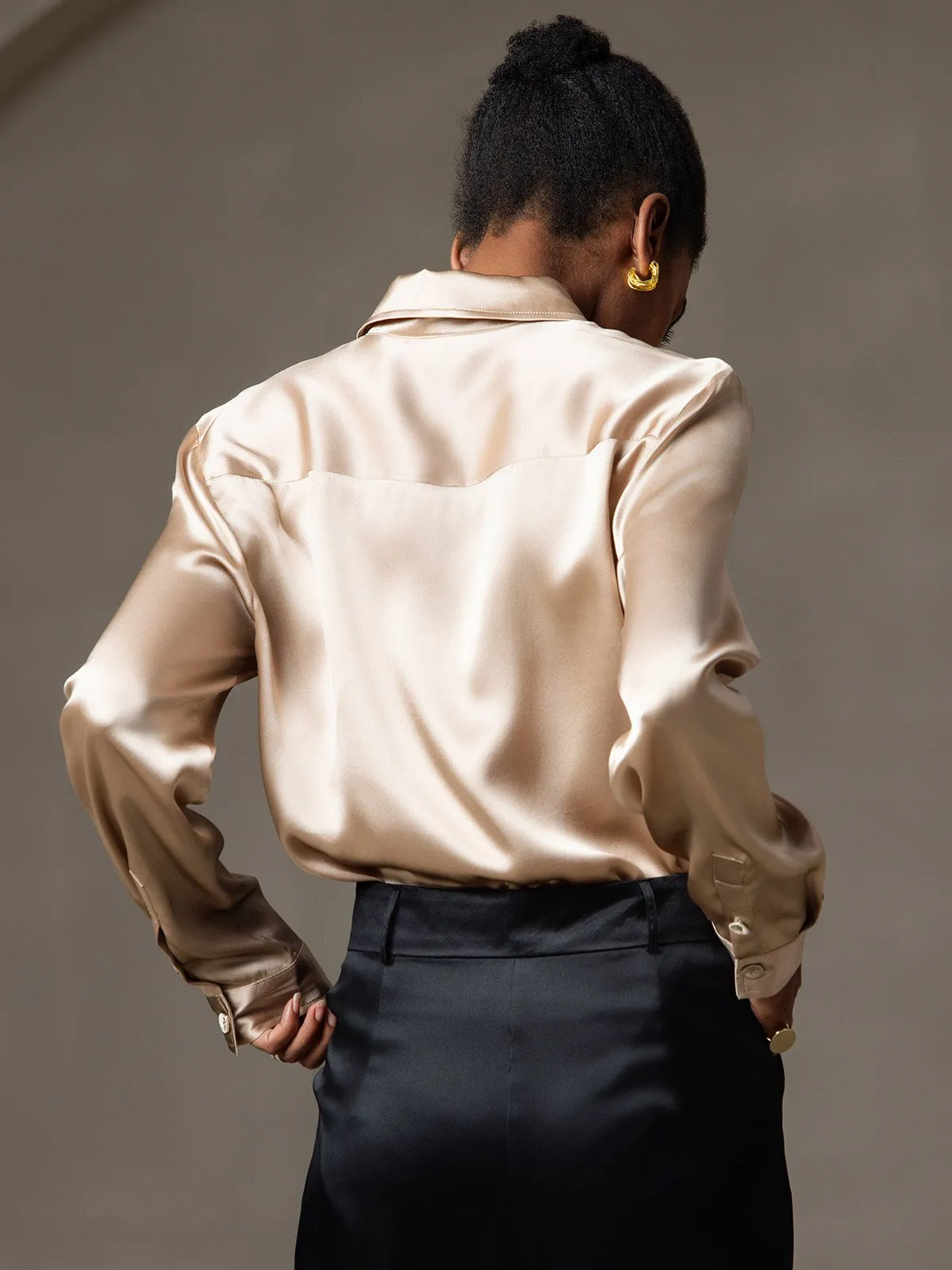 Women's 19 Momme Mulberry Silk Elegant Long-Sleeve Shirt