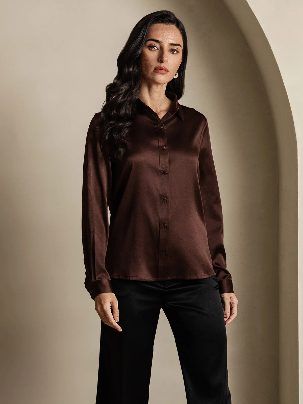 Women's 19 Momme Mulberry Silk Elegant Long-Sleeve Shirt