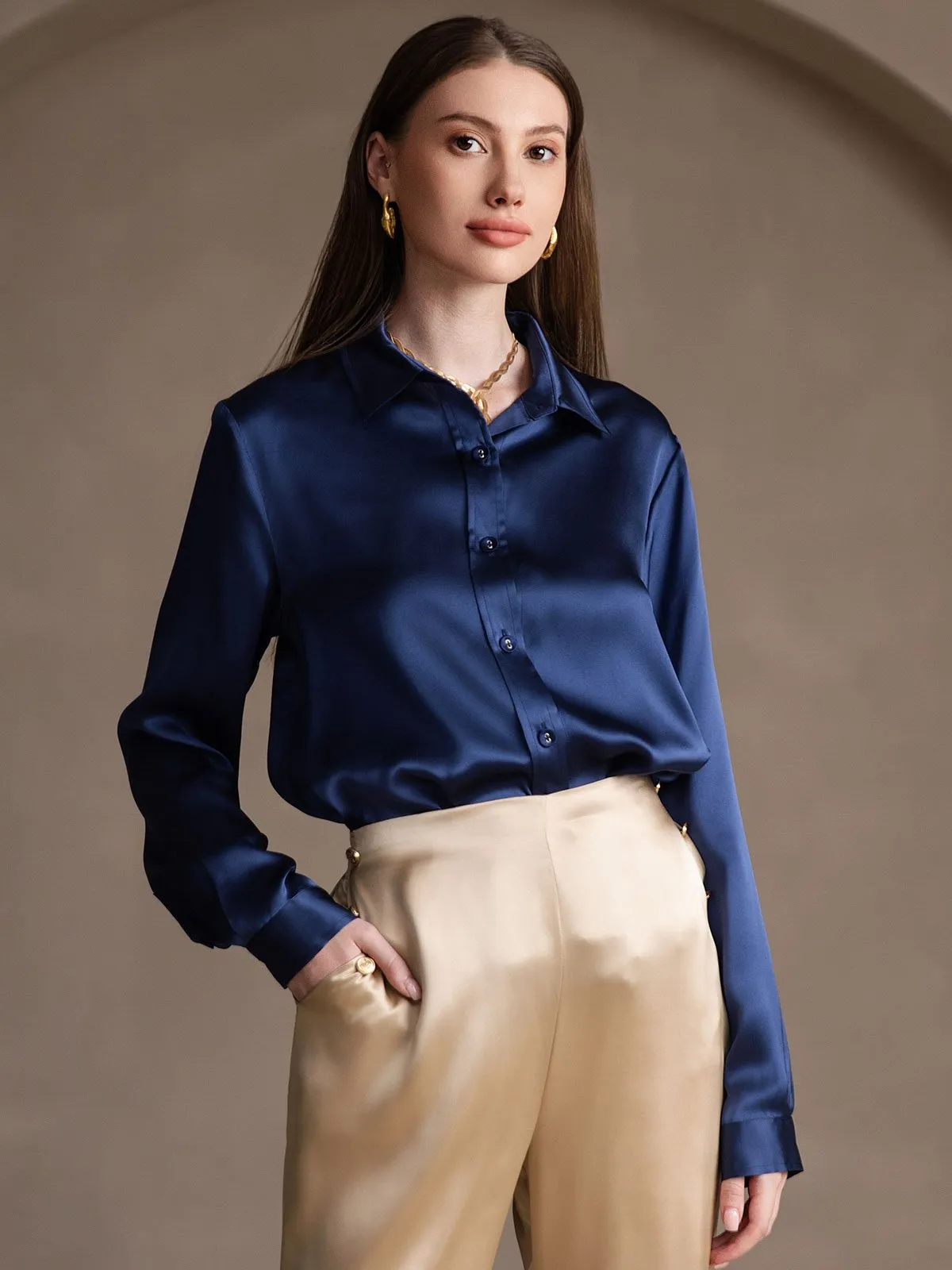 Women's 19 Momme Mulberry Silk Elegant Long-Sleeve Shirt
