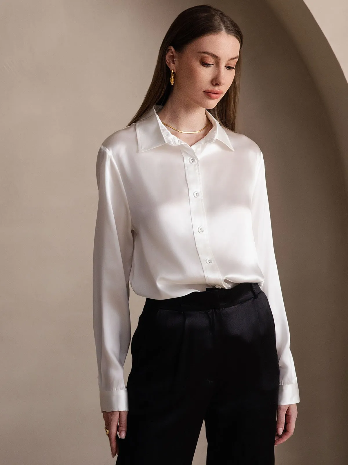 Women's 19 Momme Mulberry Silk Elegant Long-Sleeve Shirt