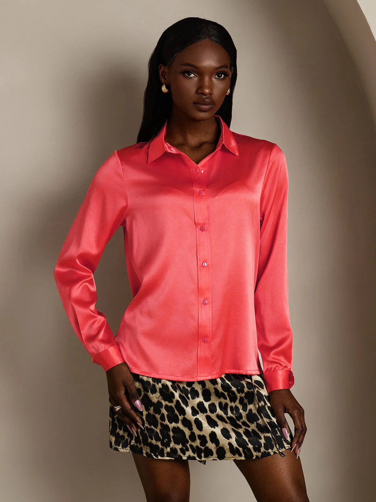 Women's 19 Momme Mulberry Silk Elegant Long-Sleeve Shirt