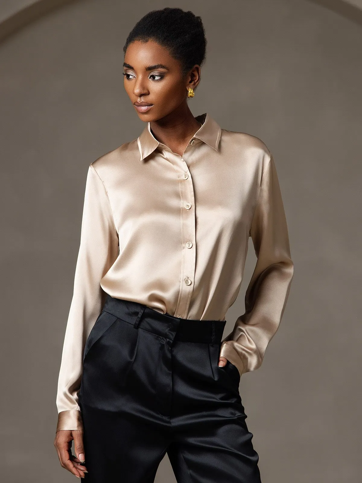 Women's 19 Momme Mulberry Silk Elegant Long-Sleeve Shirt