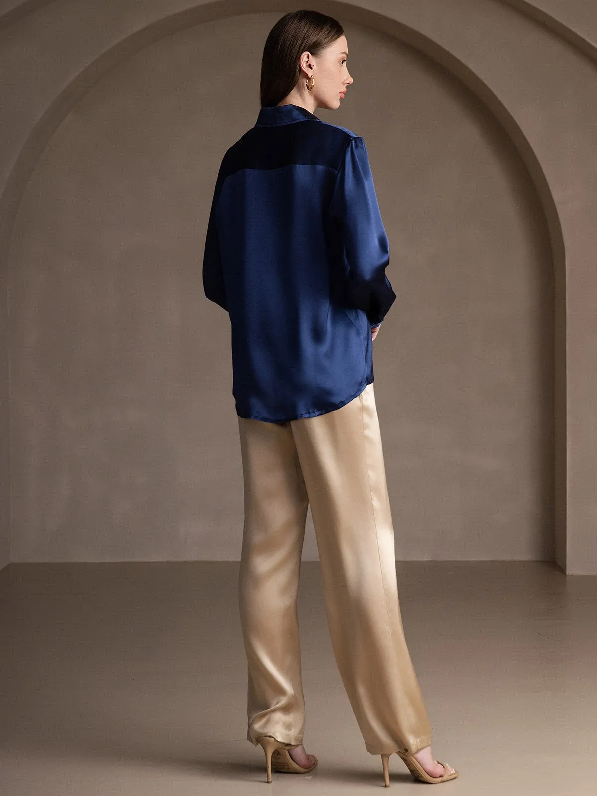 Women's 19 Momme Mulberry Silk Elegant Long-Sleeve Shirt