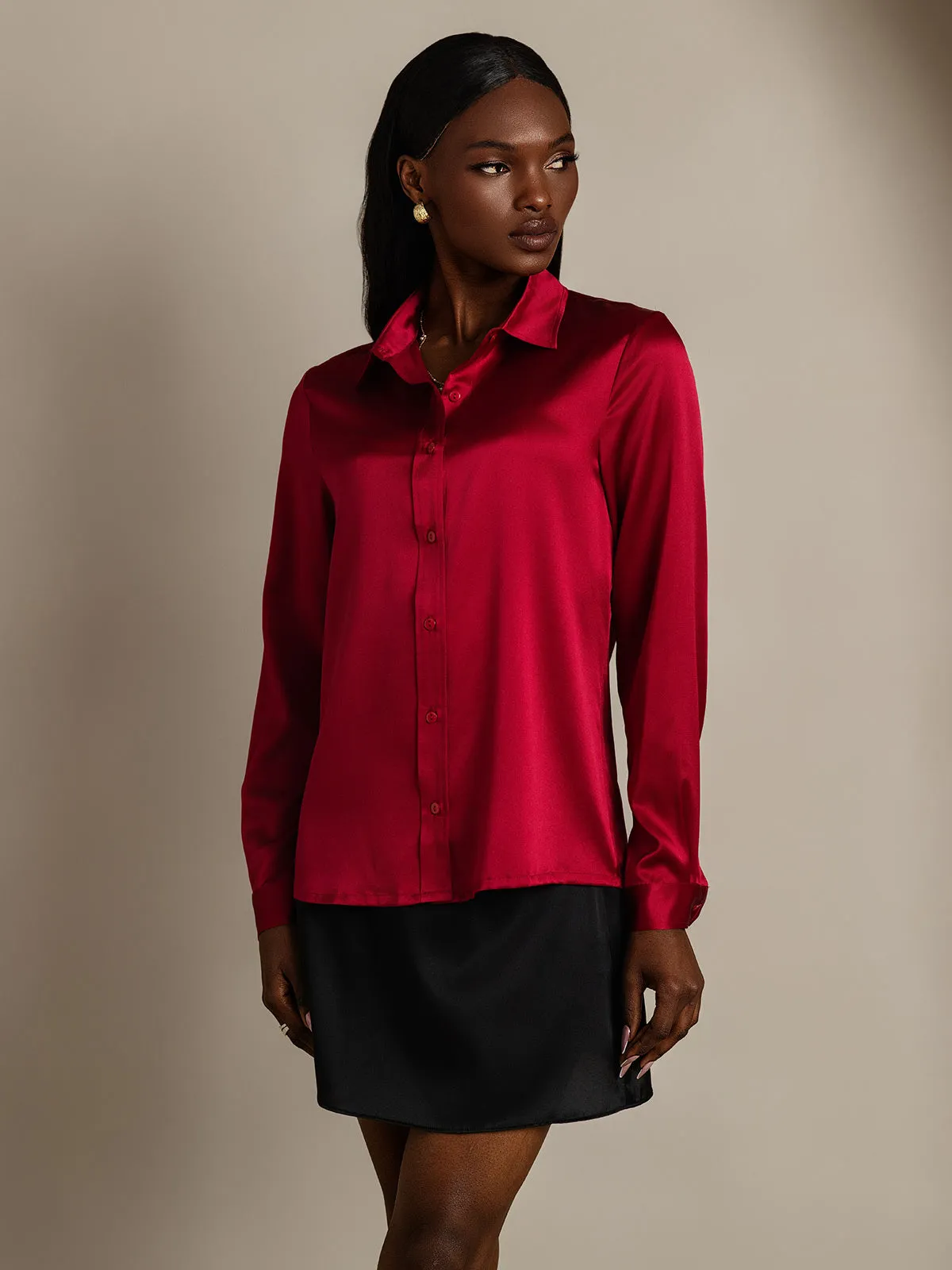 Women's 19 Momme Mulberry Silk Elegant Long-Sleeve Shirt
