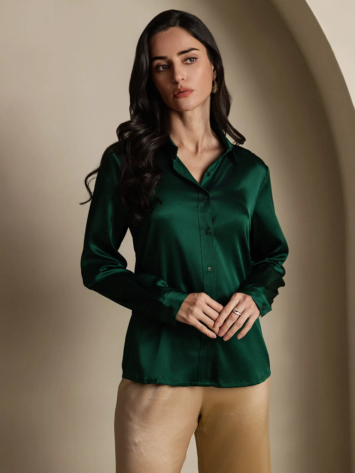 Women's 19 Momme Mulberry Silk Elegant Long-Sleeve Shirt