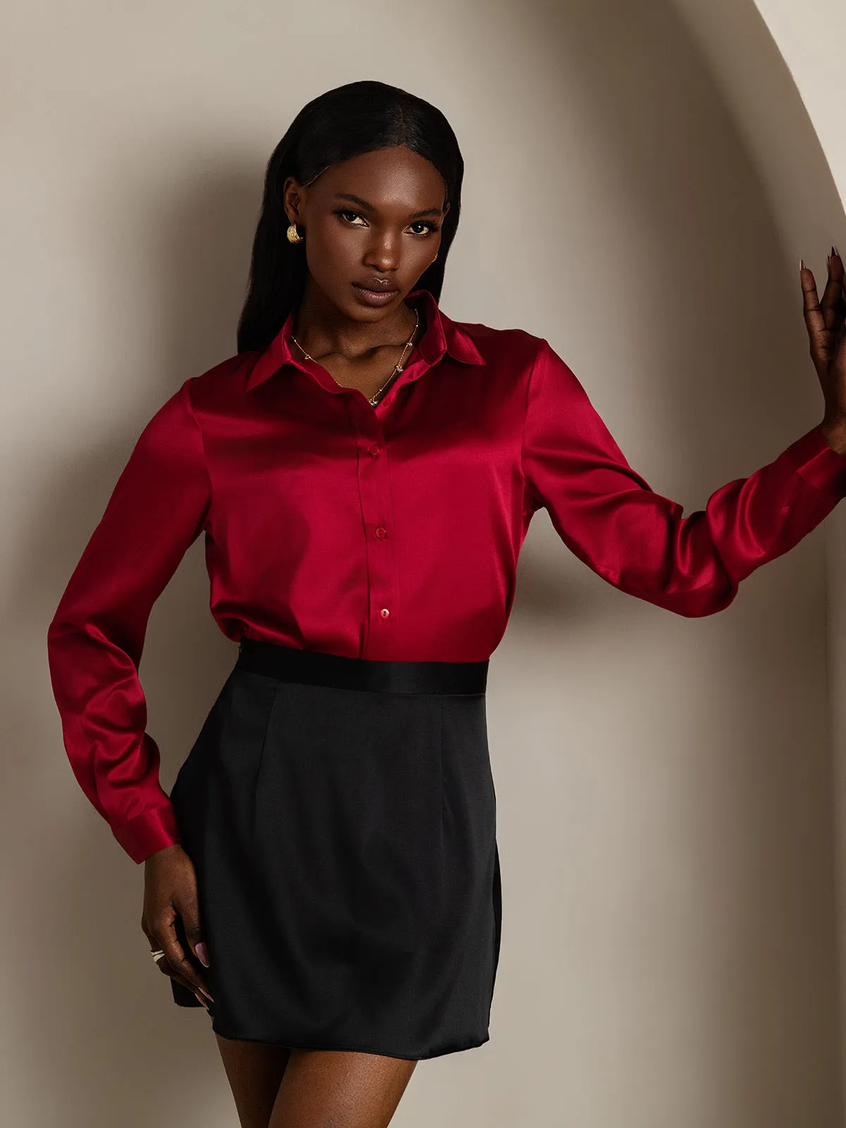 Women's 19 Momme Mulberry Silk Elegant Long-Sleeve Shirt