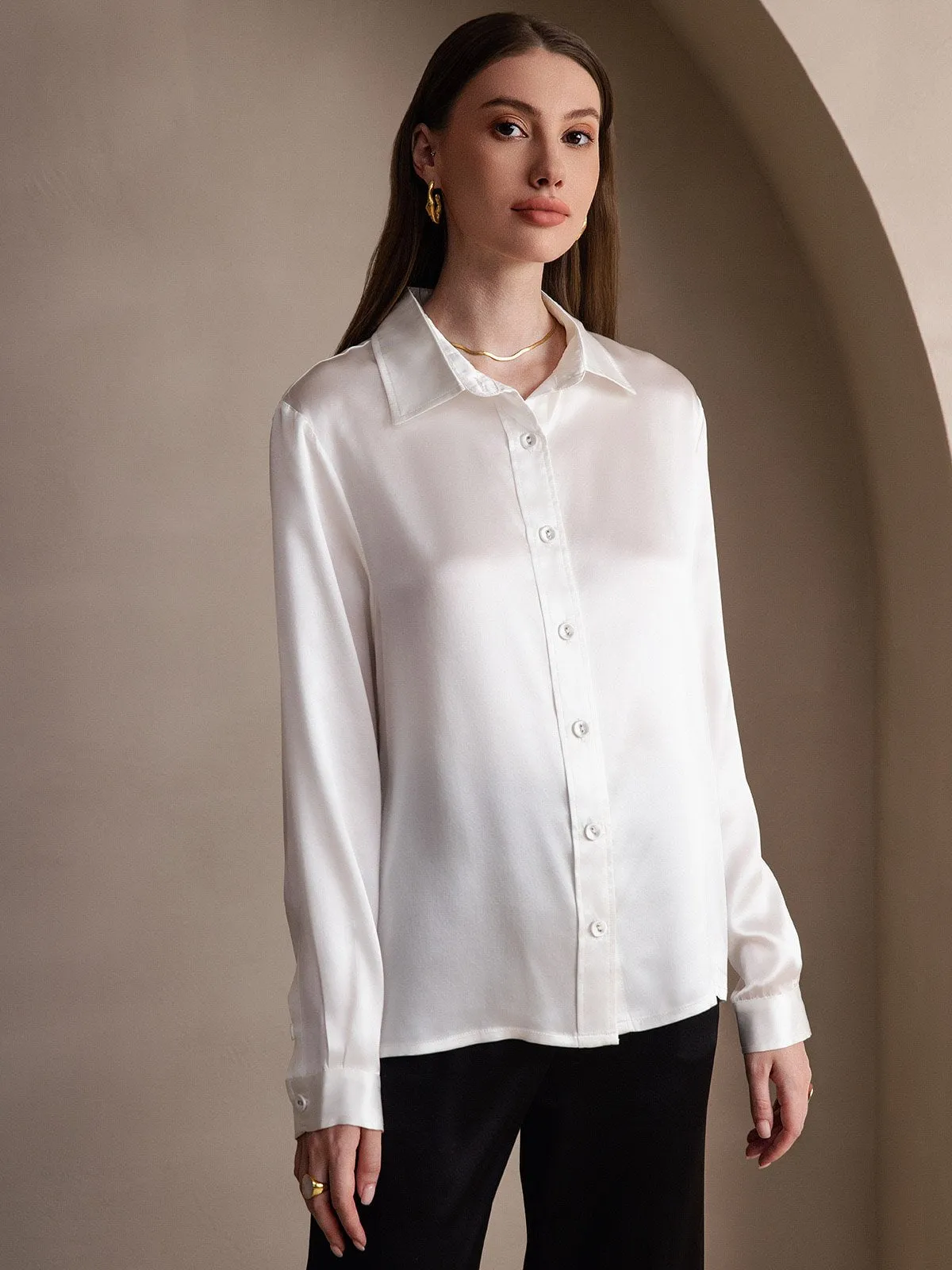 Women's 19 Momme Mulberry Silk Elegant Long-Sleeve Shirt