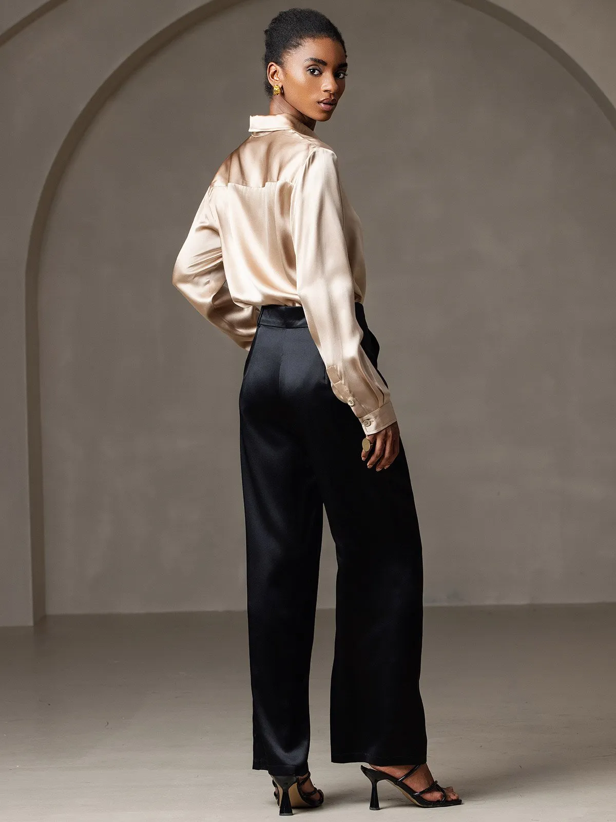 Women's 19 Momme Mulberry Silk Elegant Long-Sleeve Shirt
