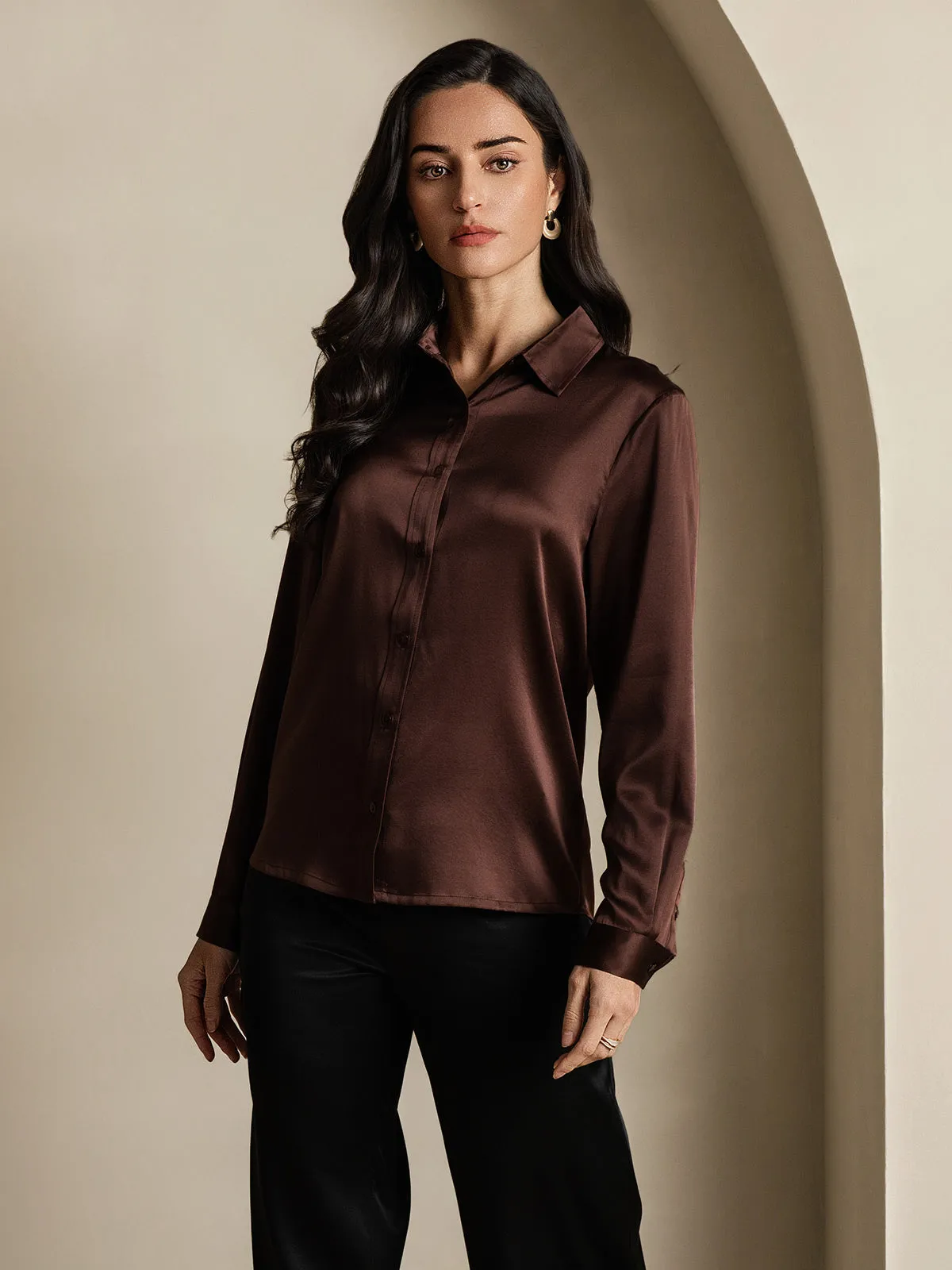 Women's 19 Momme Mulberry Silk Elegant Long-Sleeve Shirt