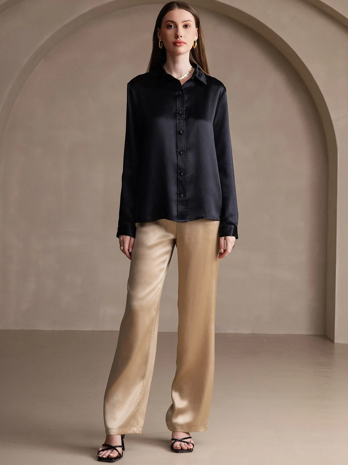 Women's 19 Momme Mulberry Silk Elegant Long-Sleeve Shirt