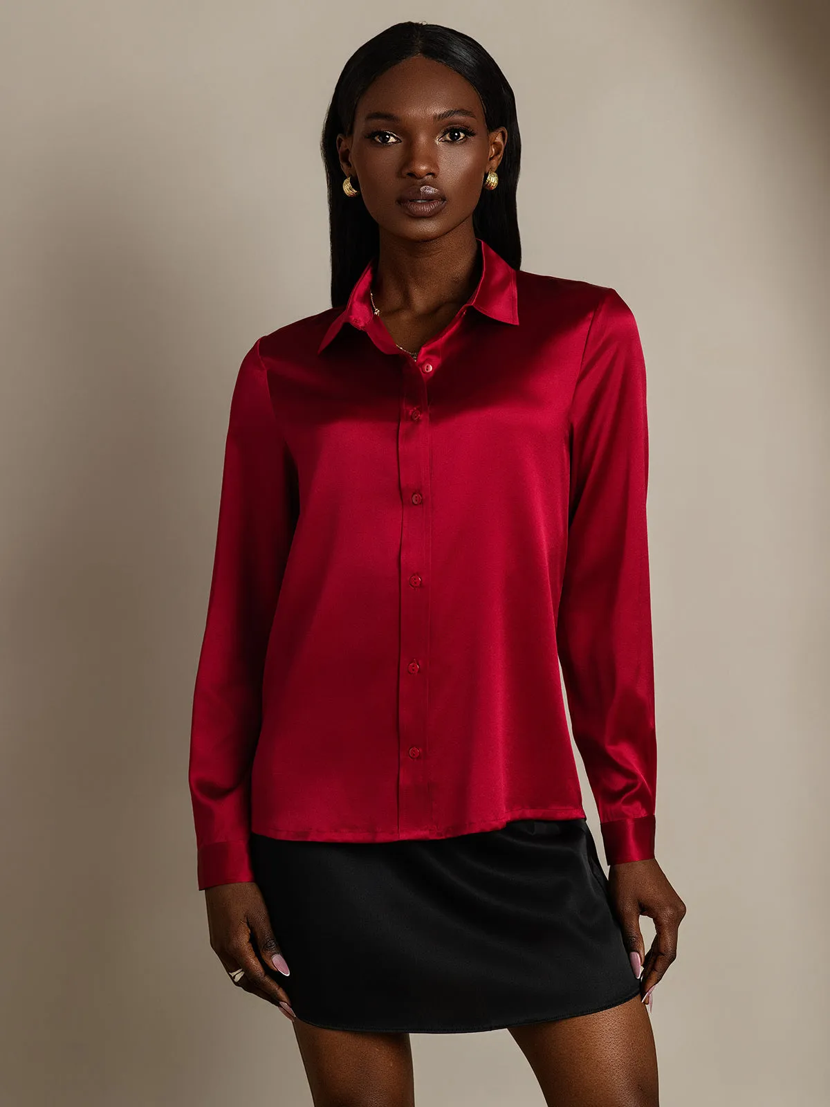 Women's 19 Momme Mulberry Silk Elegant Long-Sleeve Shirt