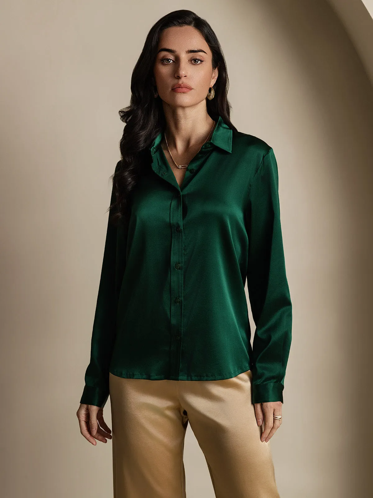 Women's 19 Momme Mulberry Silk Elegant Long-Sleeve Shirt