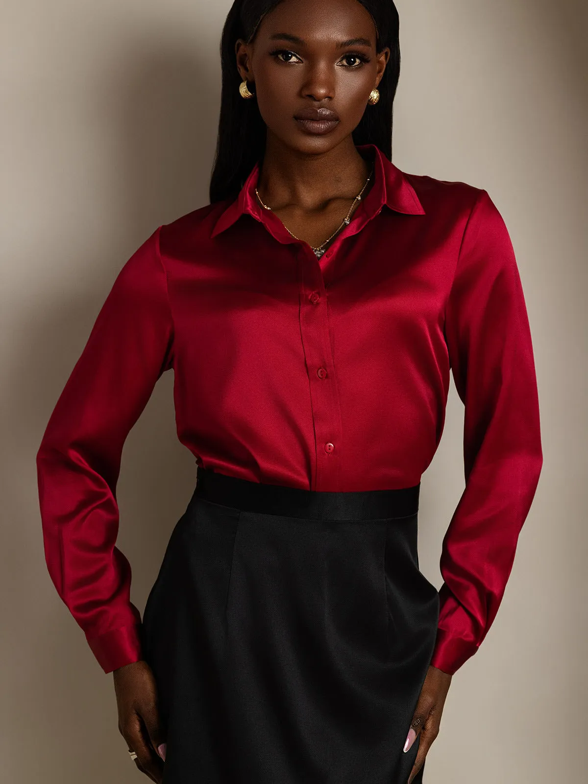 Women's 19 Momme Mulberry Silk Elegant Long-Sleeve Shirt