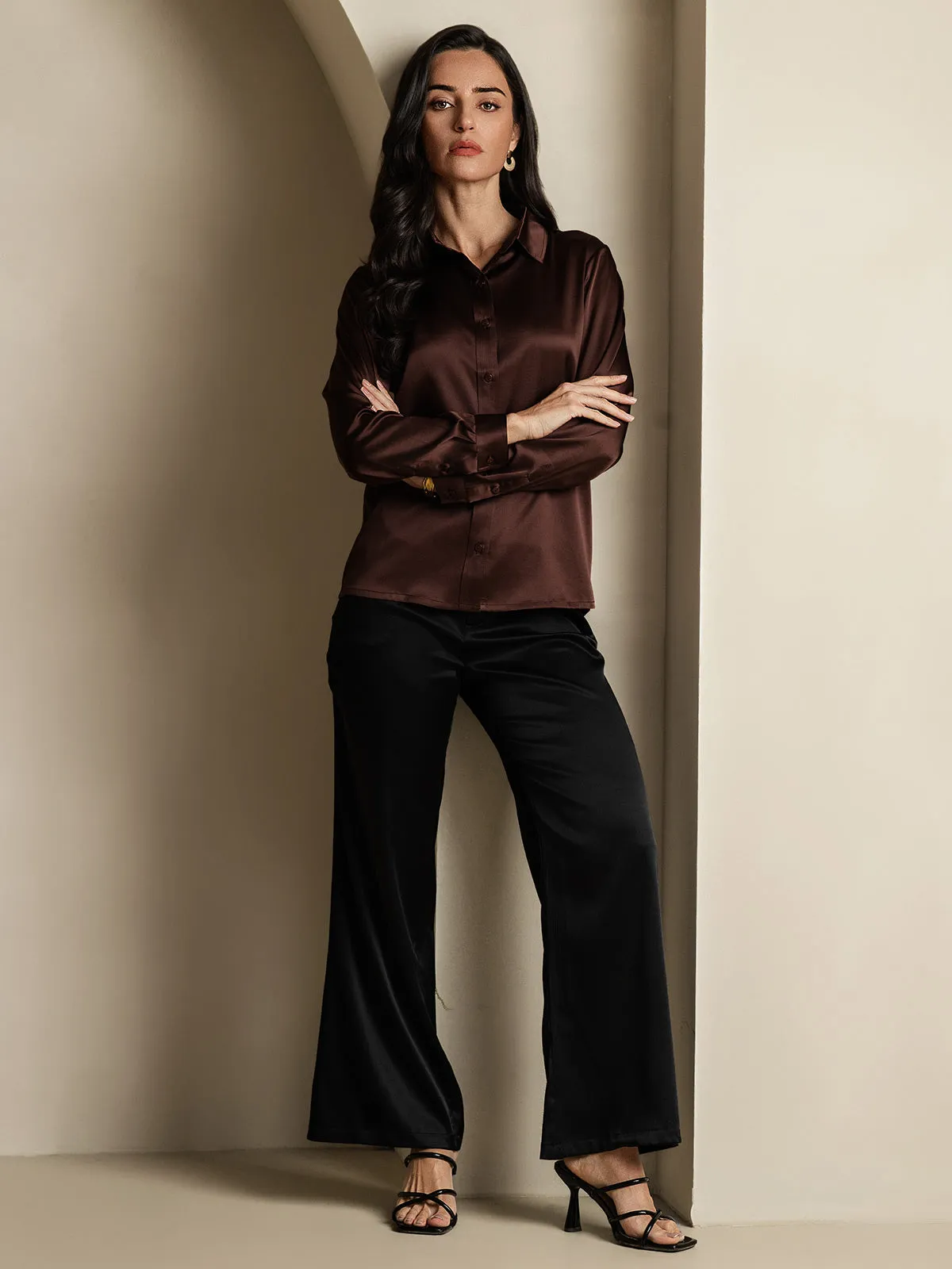 Women's 19 Momme Mulberry Silk Elegant Long-Sleeve Shirt