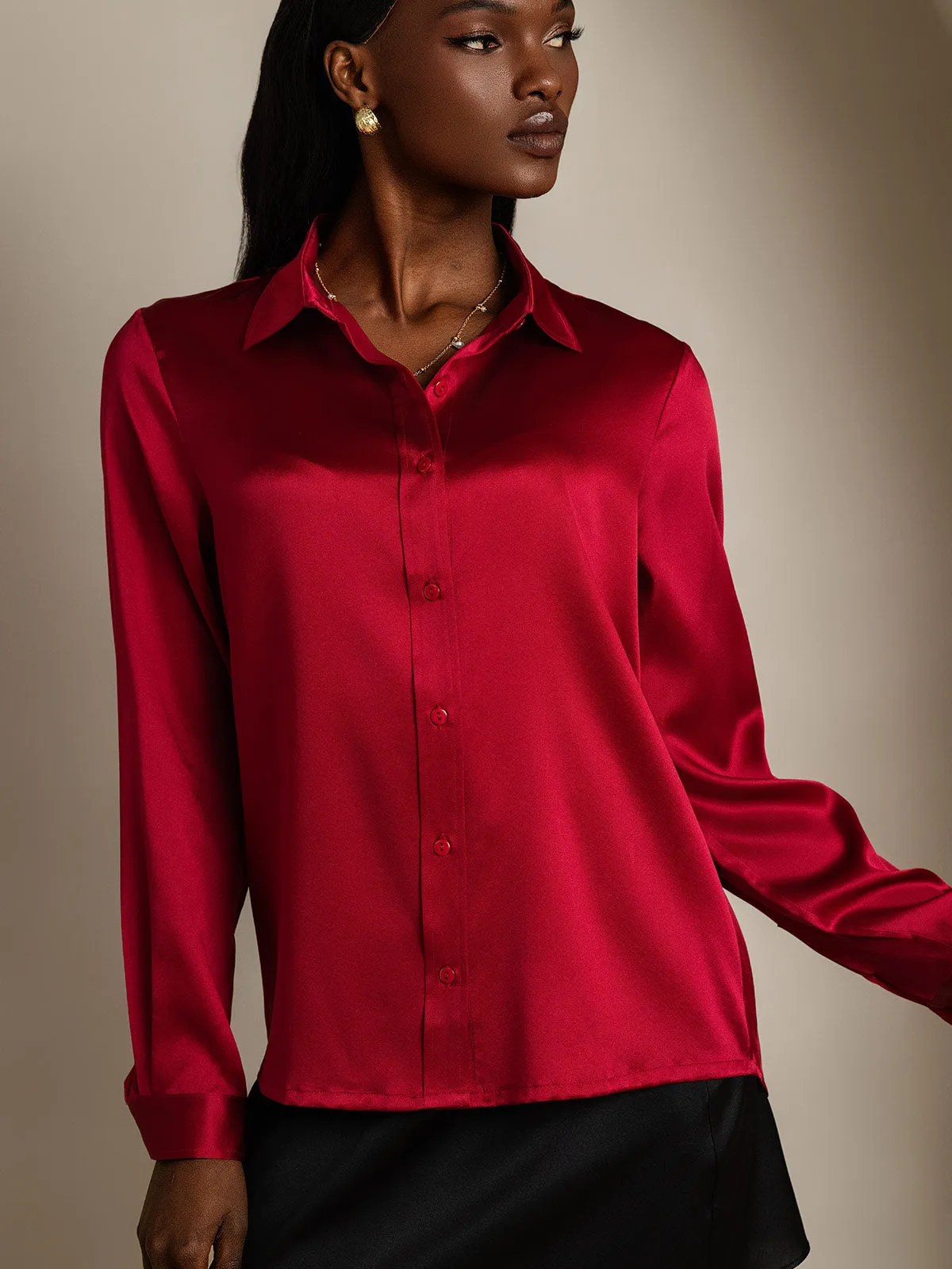 Women's 19 Momme Mulberry Silk Elegant Long-Sleeve Shirt