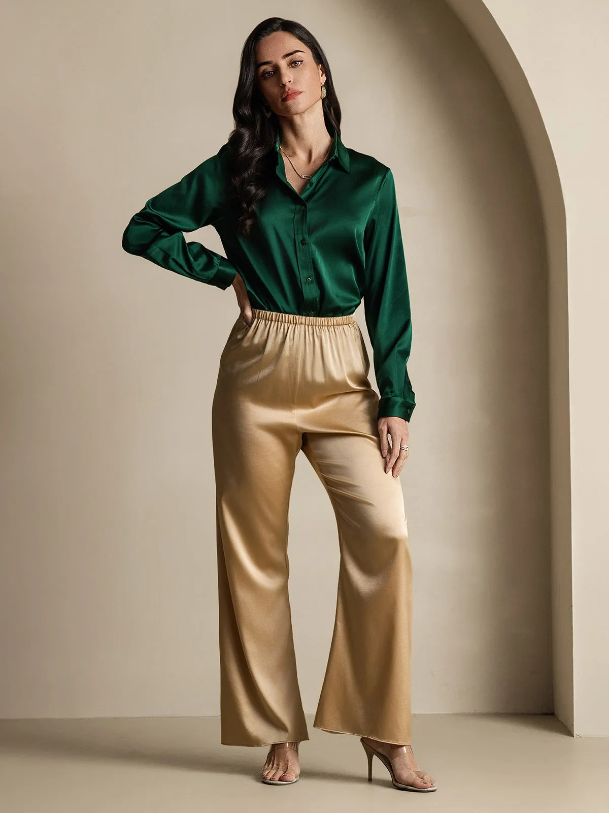 Women's 19 Momme Mulberry Silk Elegant Long-Sleeve Shirt