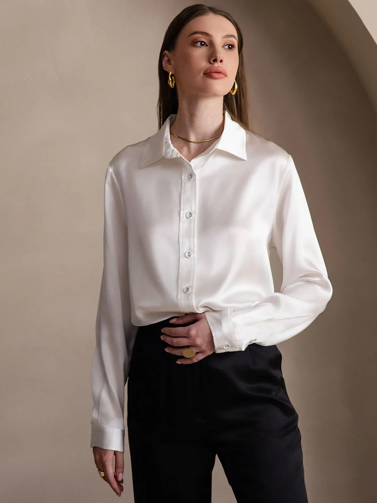 Women's 19 Momme Mulberry Silk Elegant Long-Sleeve Shirt