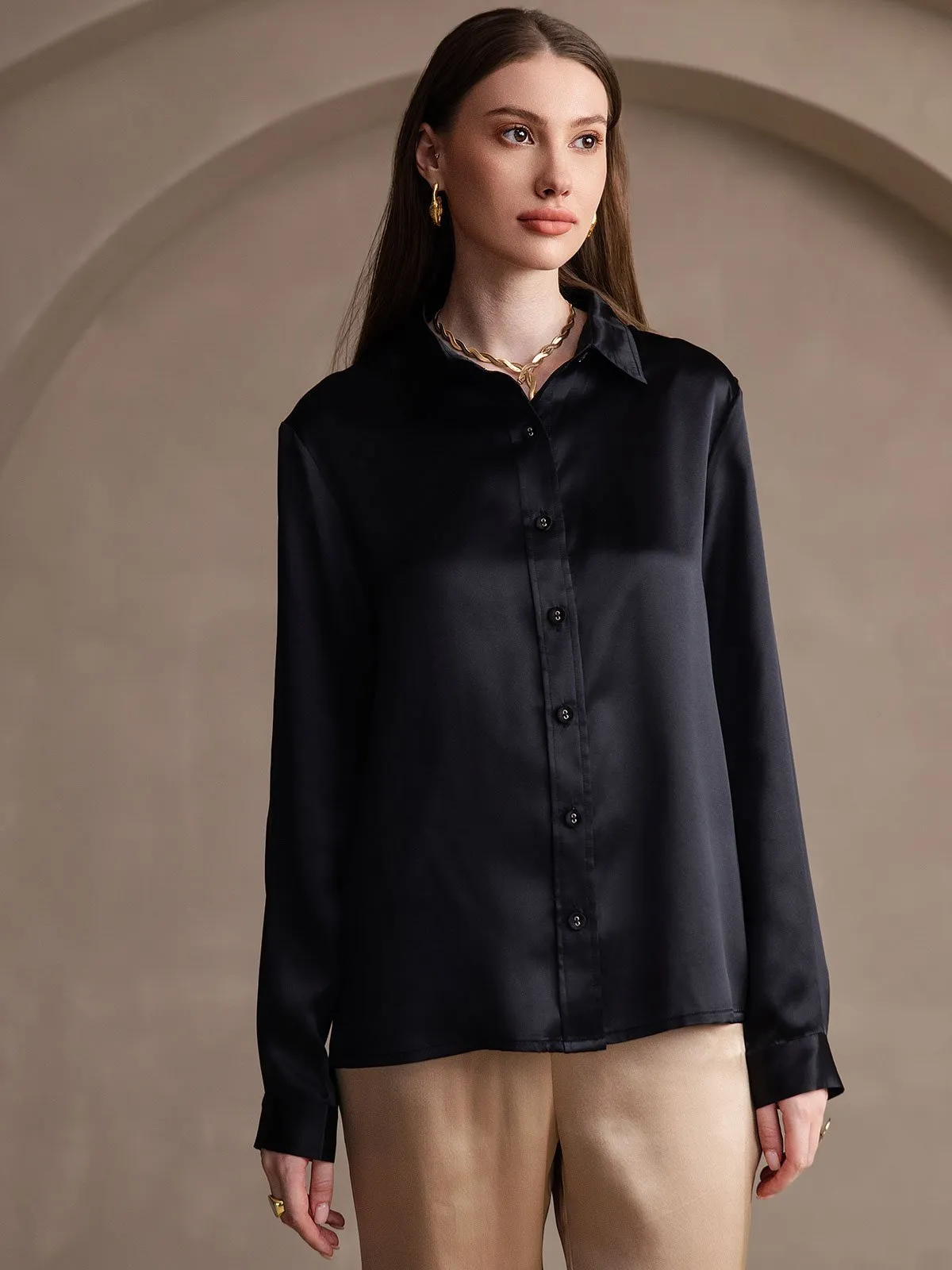 Women's 19 Momme Mulberry Silk Elegant Long-Sleeve Shirt