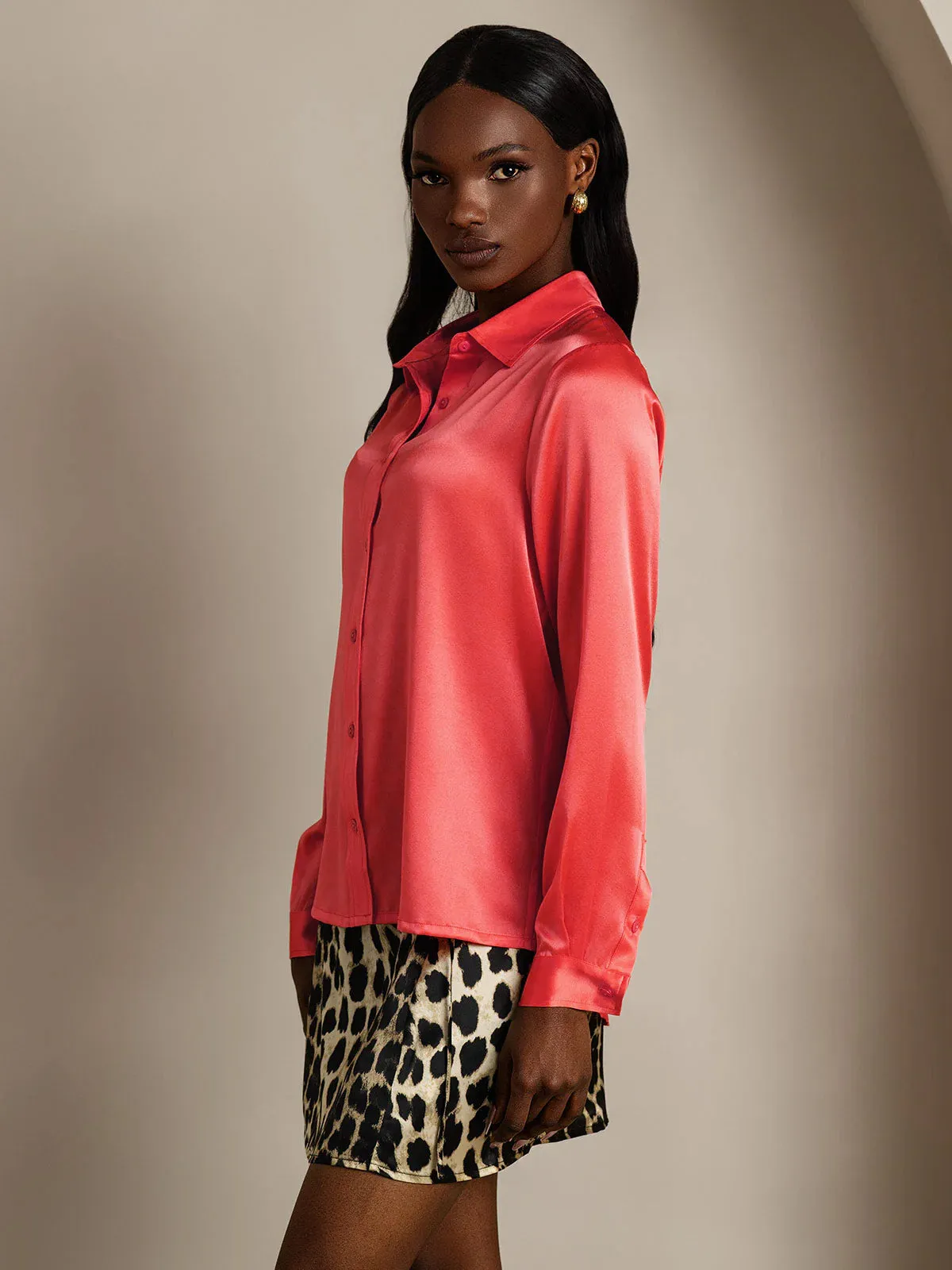 Women's 19 Momme Mulberry Silk Elegant Long-Sleeve Shirt