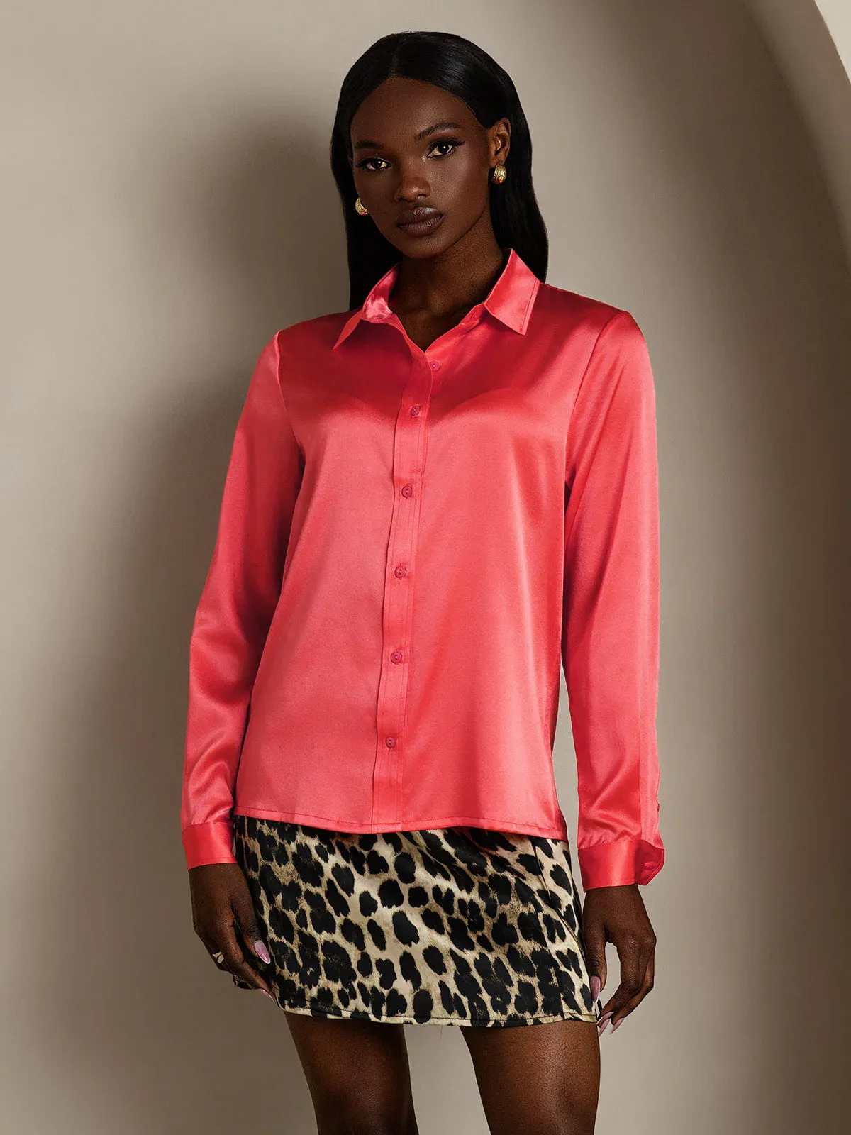 Women's 19 Momme Mulberry Silk Elegant Long-Sleeve Shirt