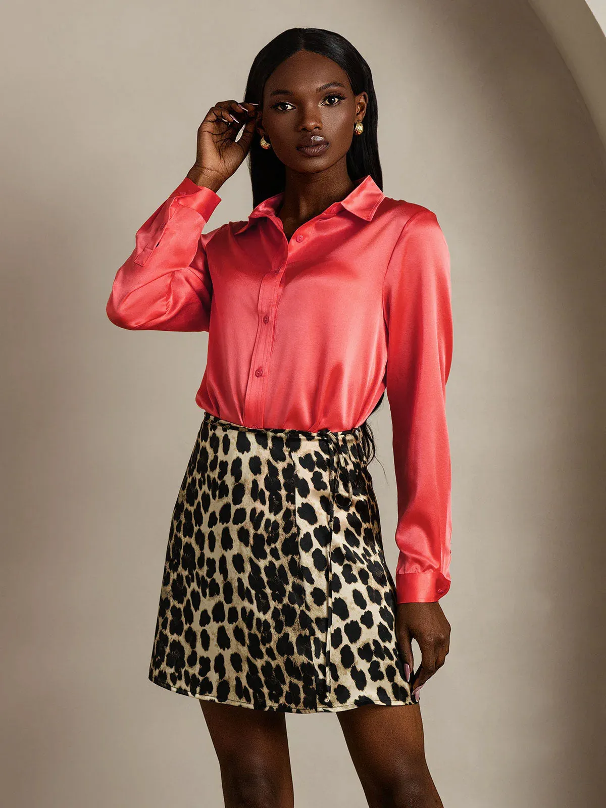 Women's 19 Momme Mulberry Silk Elegant Long-Sleeve Shirt