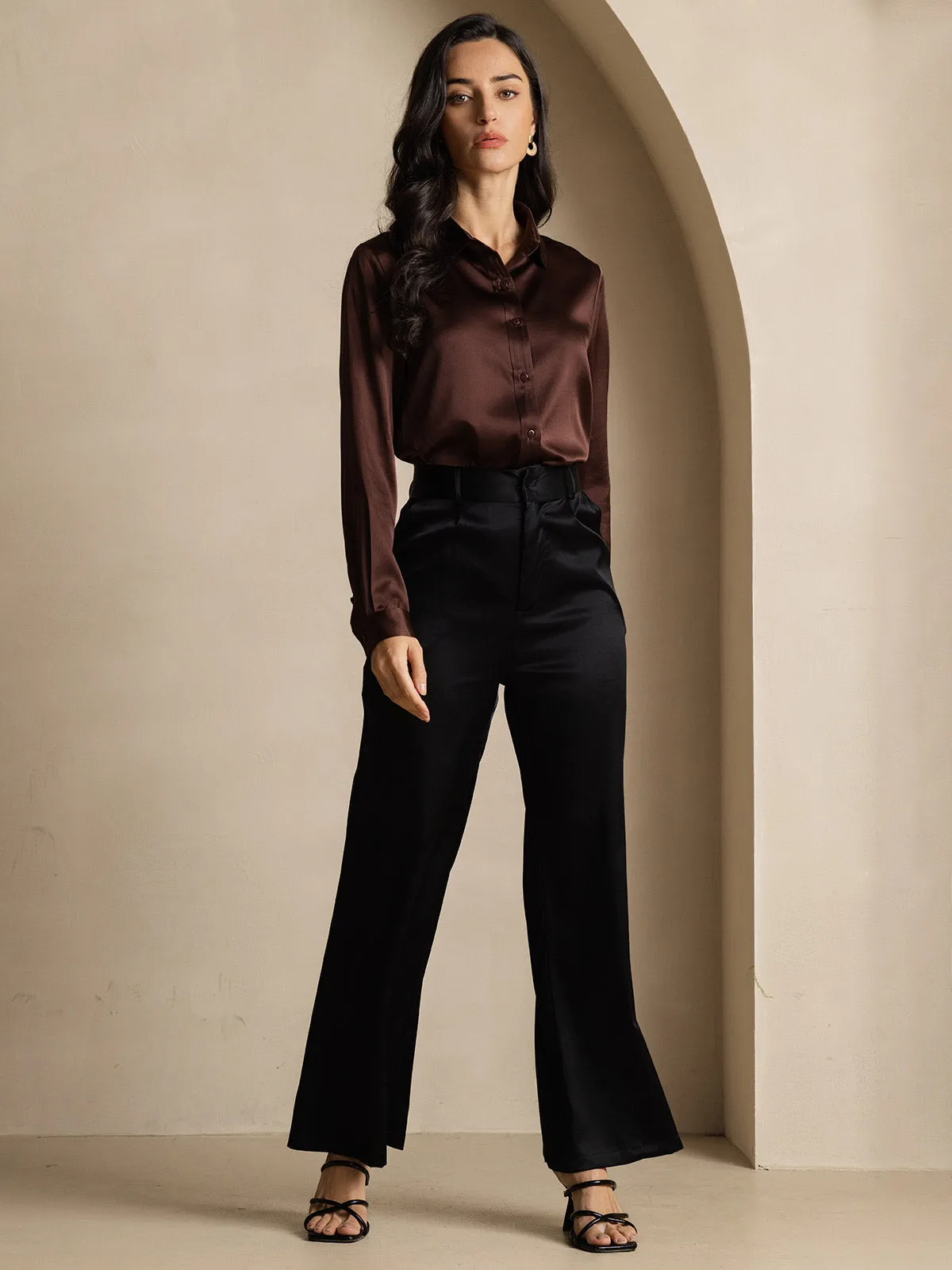 Women's 19 Momme Mulberry Silk Elegant Long-Sleeve Shirt