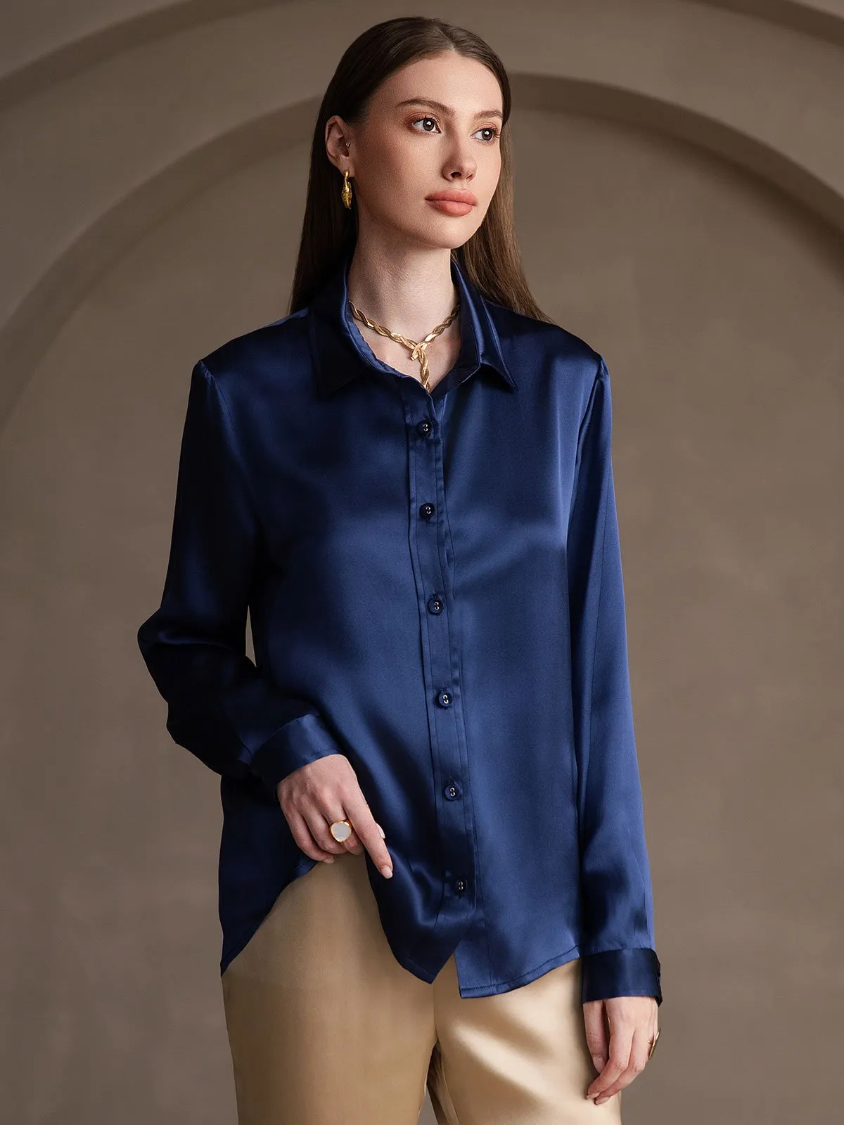 Women's 19 Momme Mulberry Silk Elegant Long-Sleeve Shirt