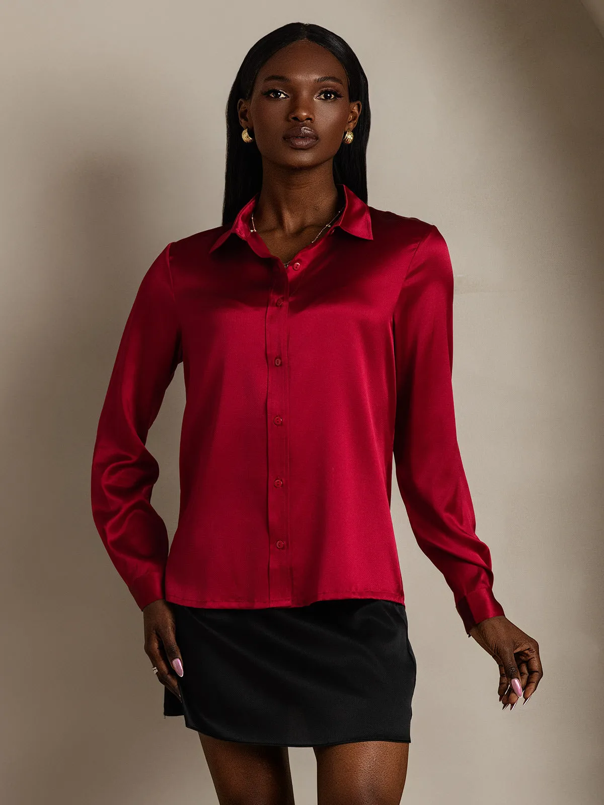 Women's 19 Momme Mulberry Silk Elegant Long-Sleeve Shirt