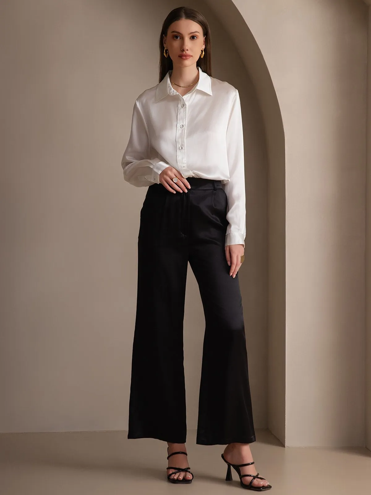 Women's 19 Momme Mulberry Silk Elegant Long-Sleeve Shirt